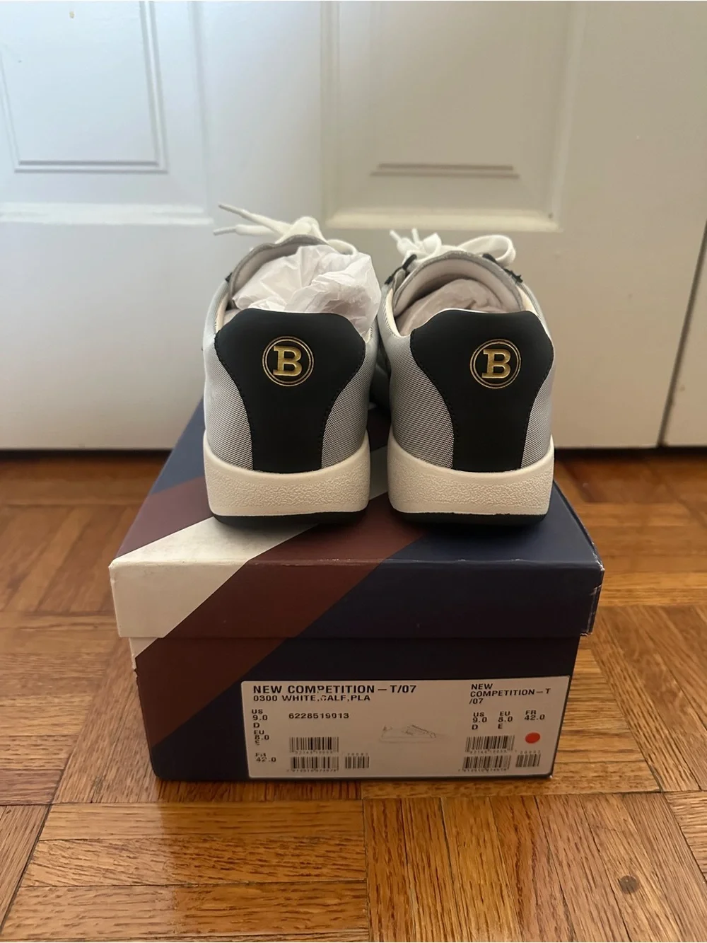 Bally New Competition Classic Men's White, Gray and Black Low-Top Sneakers sz 9